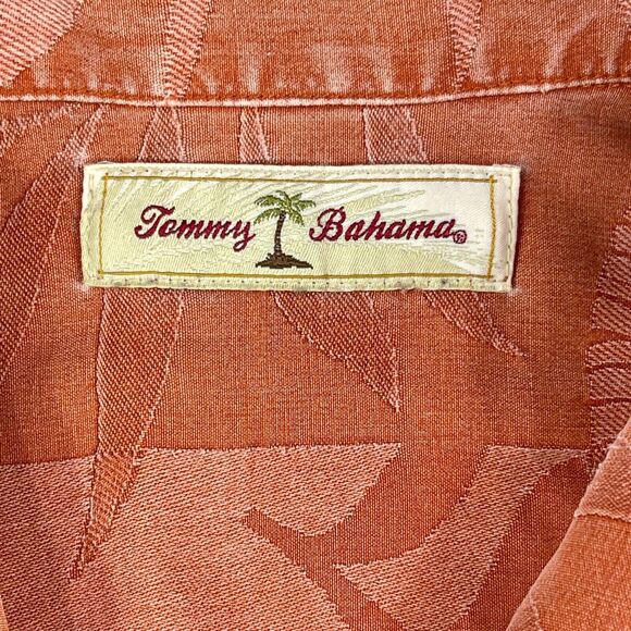 Tommy Bahama Shirt Mens Size Large Orange Button UP Hawaiian Silk Floral - Picture 3 of 10